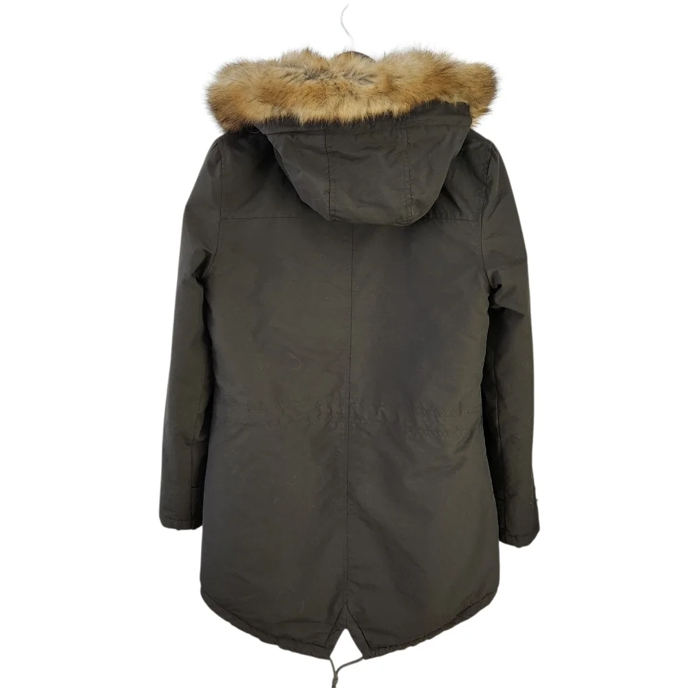 PUFFA Olive Green Faux-Fur Trim Parka Coat small - Picture 3 of 16